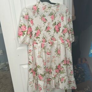 Large - white dress with pink florals design - worn three times